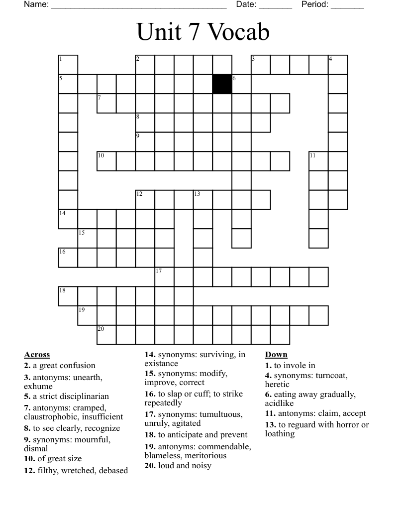 Unit 7 Vocab Crossword WordMint