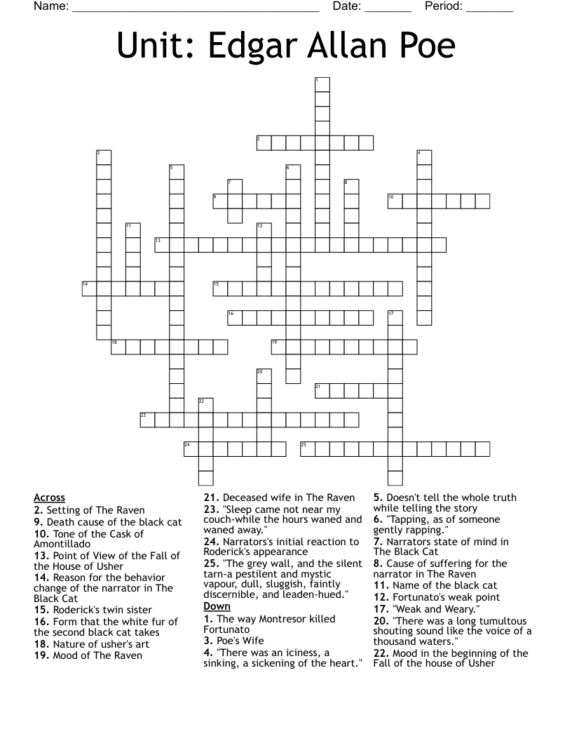 Unit Edgar Allan Poe Crossword WordMint