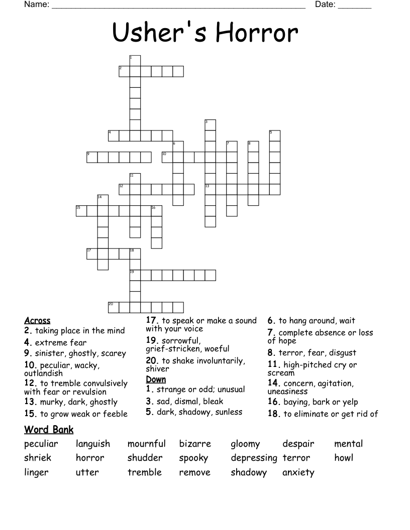 Usher s Horror Crossword WordMint Usher s Horror Crossword WordMint
