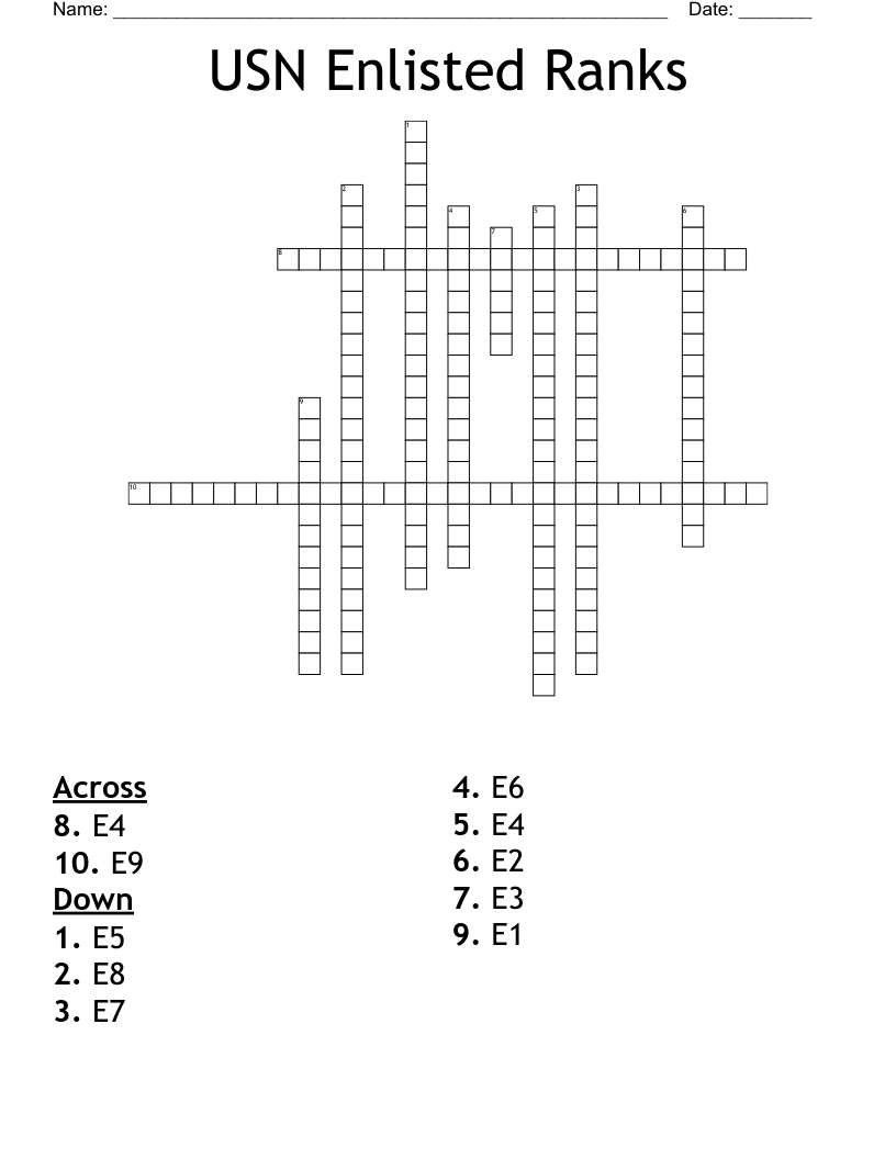 USN Enlisted Ranks Crossword WordMint