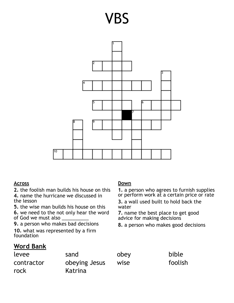 VBS Crossword WordMint VBS Crossword WordMint