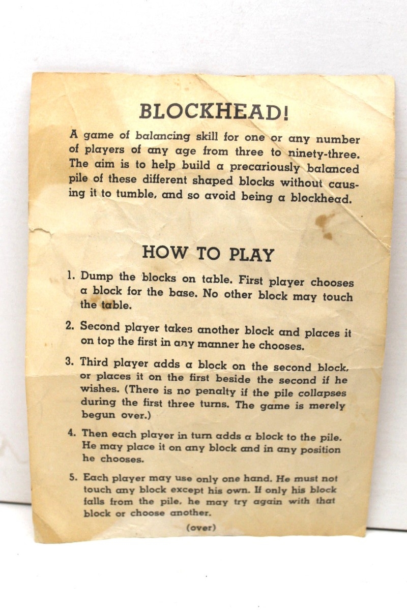 Vintage Blockhead Family Balancing Skill Game Lexicon Card Parcheesi Checkers EBay