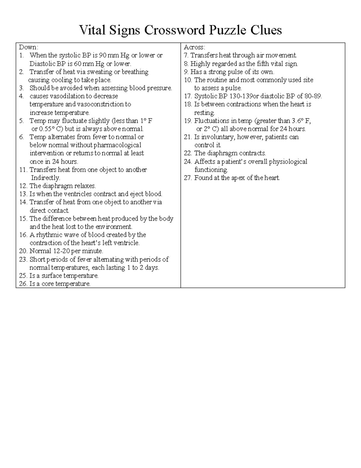 Vital Signs Crossword Puzzle Clues Spring 2025 Edition Studocu Vital Signs Crossword Puzzle Clues Spring 2025 Edition Studocu