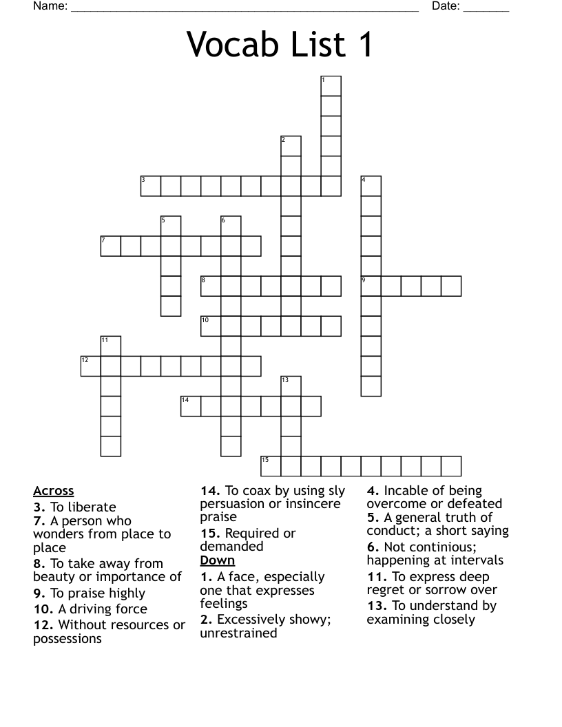 Vocab List 1 Crossword WordMint Vocab List 1 Crossword WordMint
