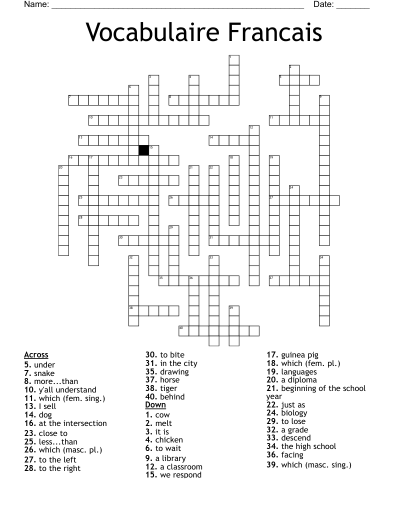 Vocabulaire Francais Crossword WordMint