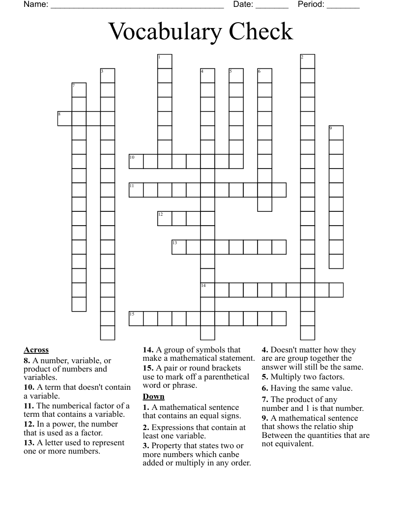 Vocabulary Check Crossword WordMint