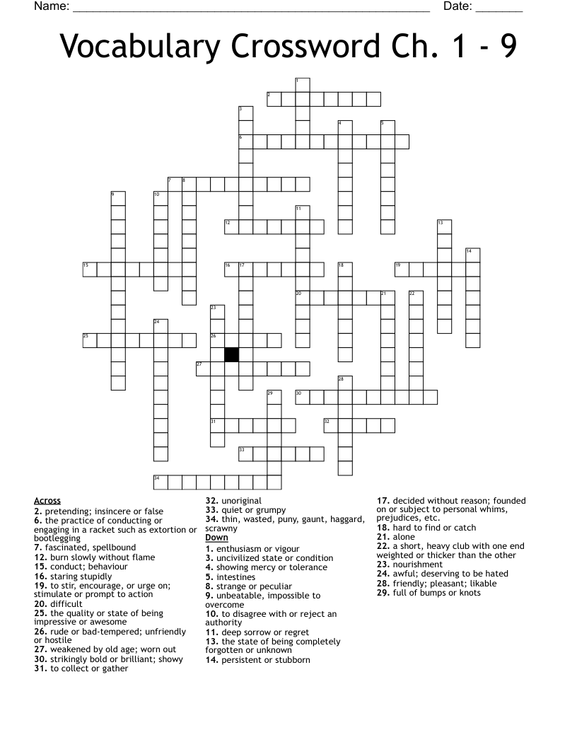 Vocabulary Crossword Ch 1 9 WordMint Vocabulary Crossword Ch 1 9 WordMint