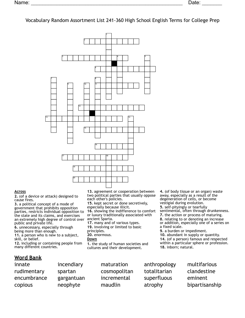 Vocabulary Random Assortment List 241 360 High School English Terms For College Prep Crossword WordMint Vocabulary Random Assortment List 241 360 High School English Terms For College Prep Crossword WordMint