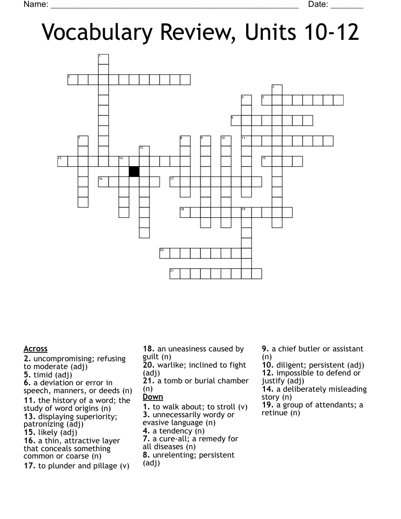 Vocabulary Review Units 10 12 Crossword WordMint