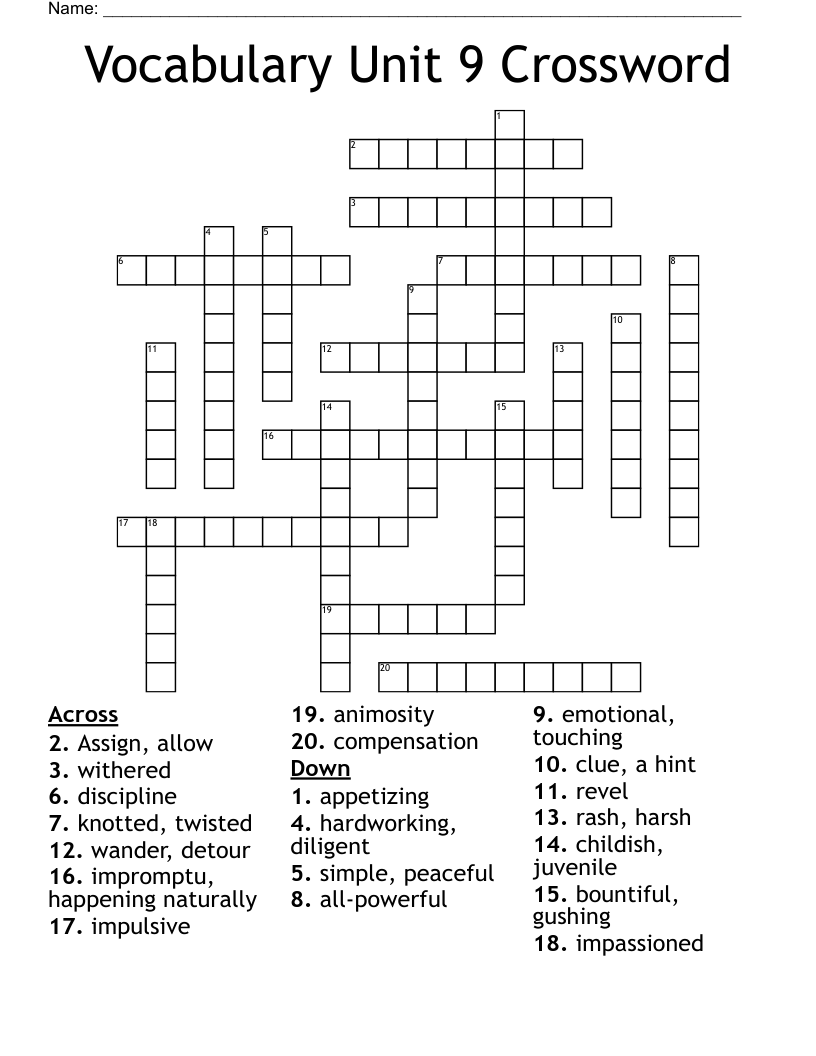 Vocabulary Unit 9 Crossword WordMint Vocabulary Unit 9 Crossword WordMint