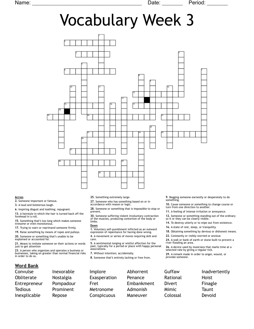 Vocabulary Week 3 Crossword WordMint