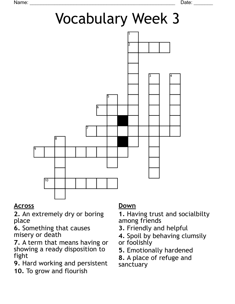 Vocabulary Week 3 Crossword WordMint