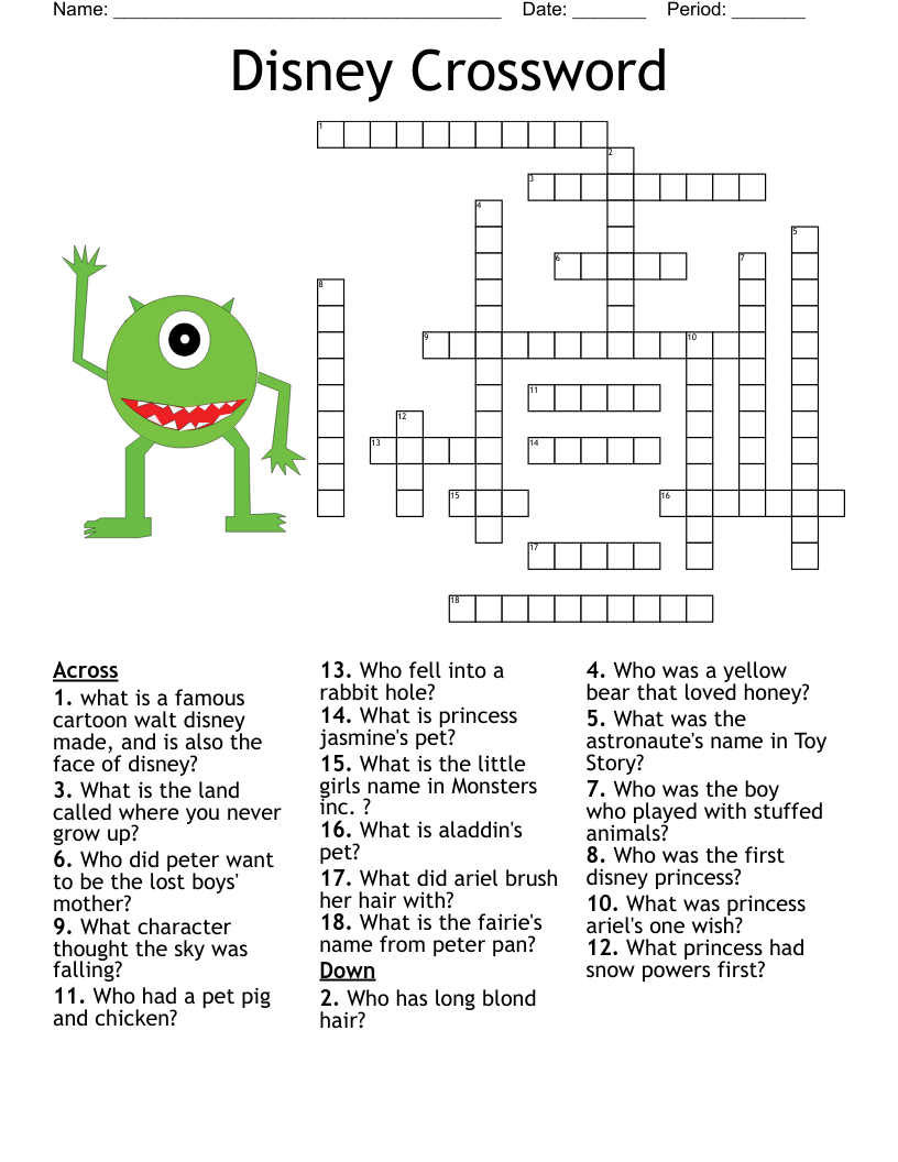 disney crossword puzzles