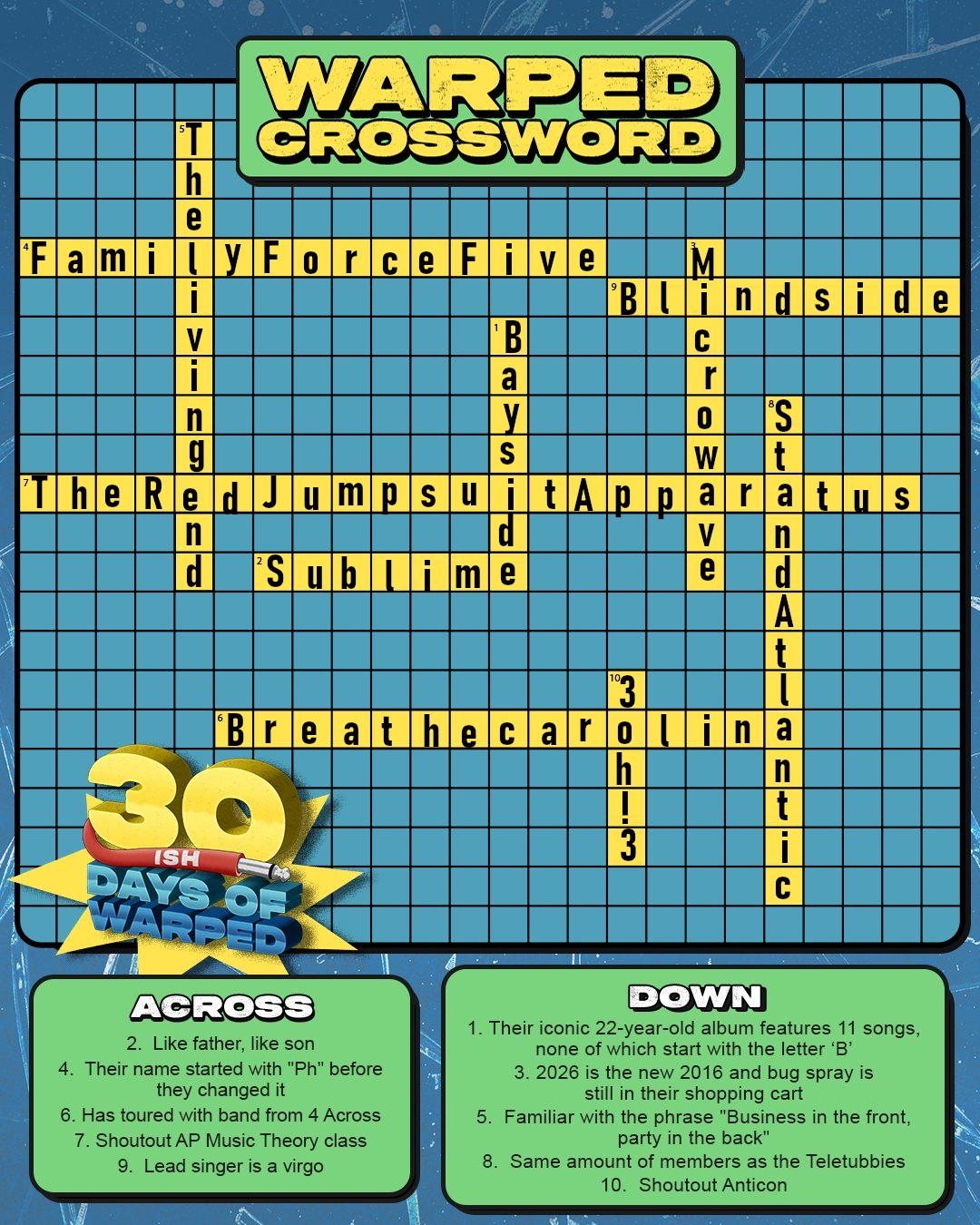 Warped Crossword February 17 R warpedtour
