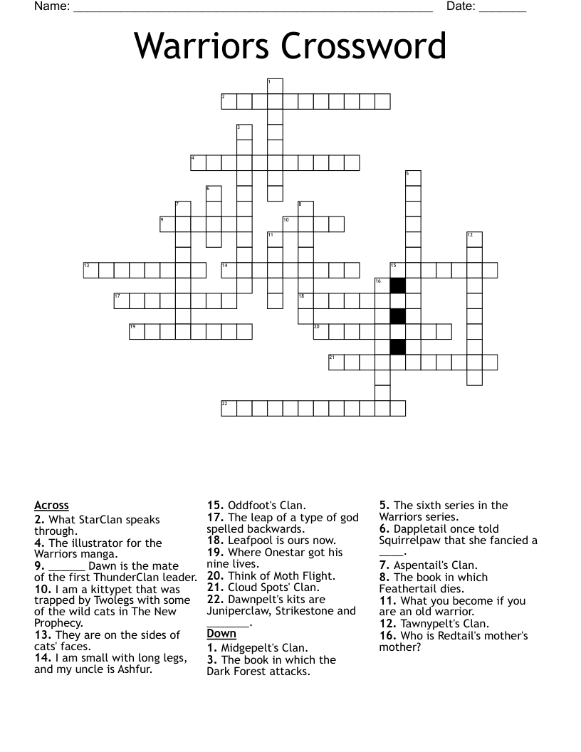 Warriors Crossword WordMint