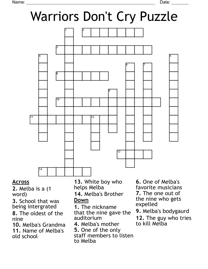 Warriors Don t Cry Puzzle Crossword WordMint Warriors Don t Cry Puzzle Crossword WordMint