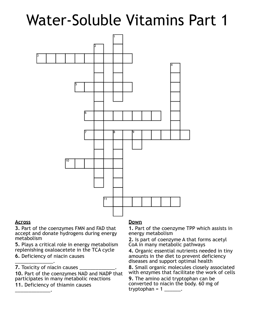 Water Soluble Vitamins Part 1 Crossword WordMint Water Soluble Vitamins Part 1 Crossword WordMint