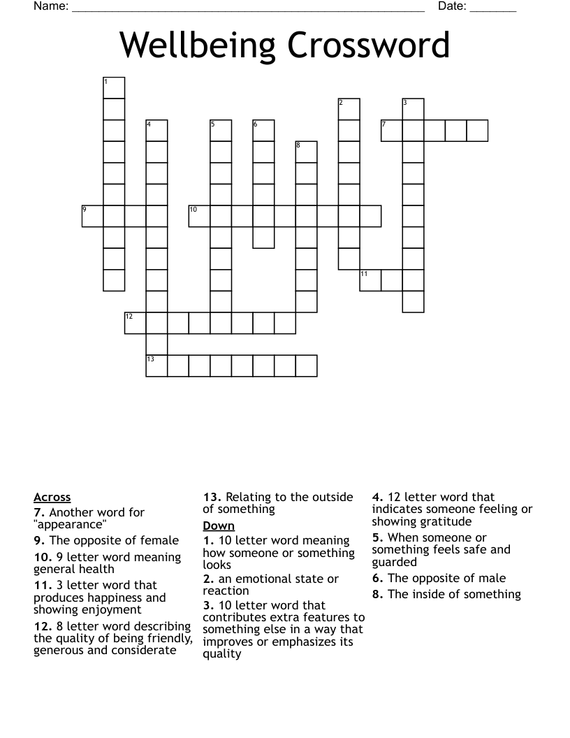 Wellbeing Crossword WordMint Wellbeing Crossword WordMint