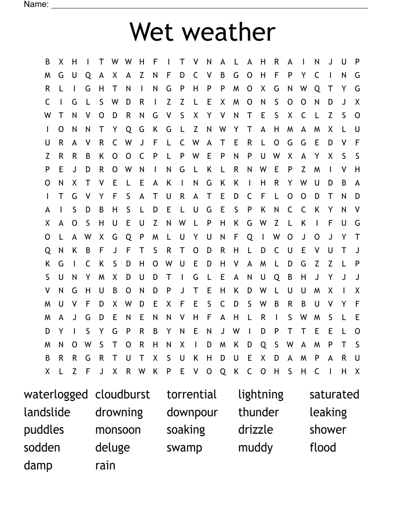 Wet Weather Word Search WordMint