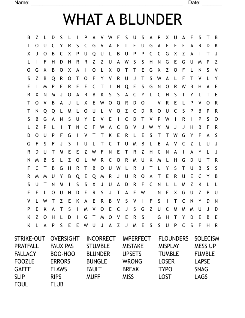 WHAT A BLUNDER Word Search WordMint