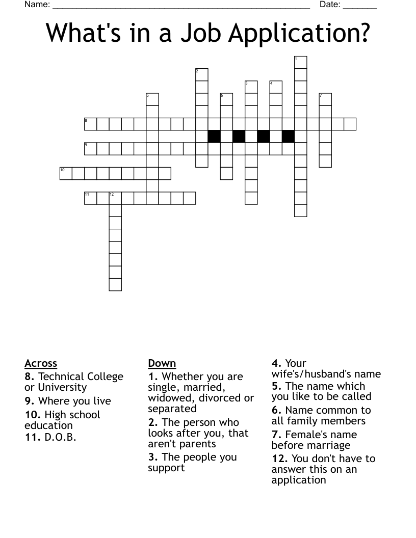 What s In A Job Application Crossword WordMint