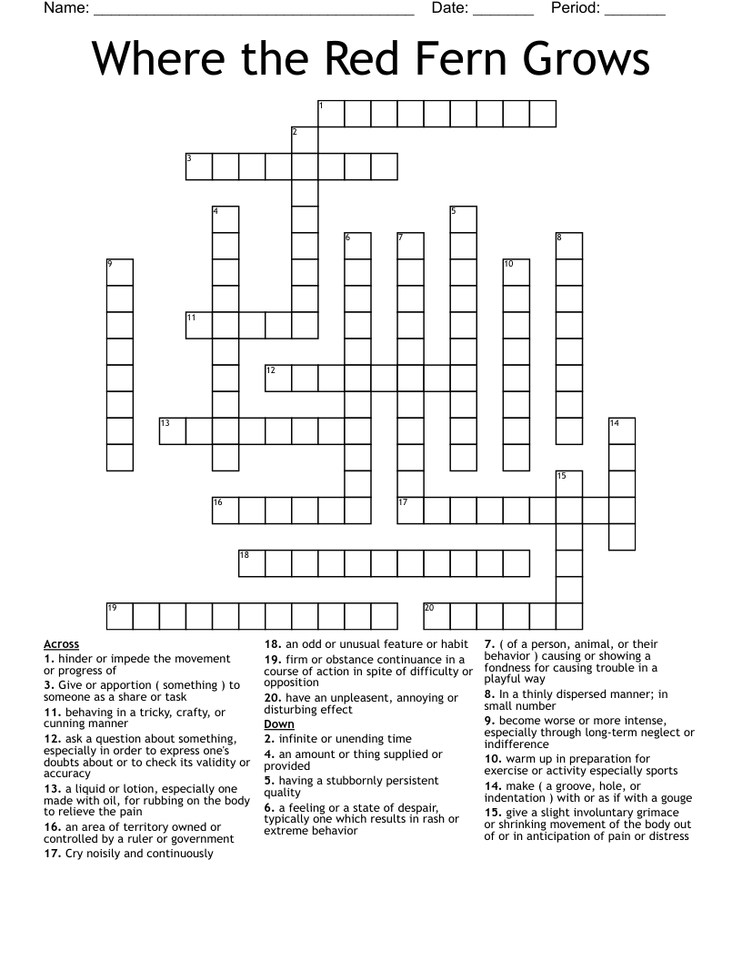 Where The Red Fern Grows Crossword WordMint