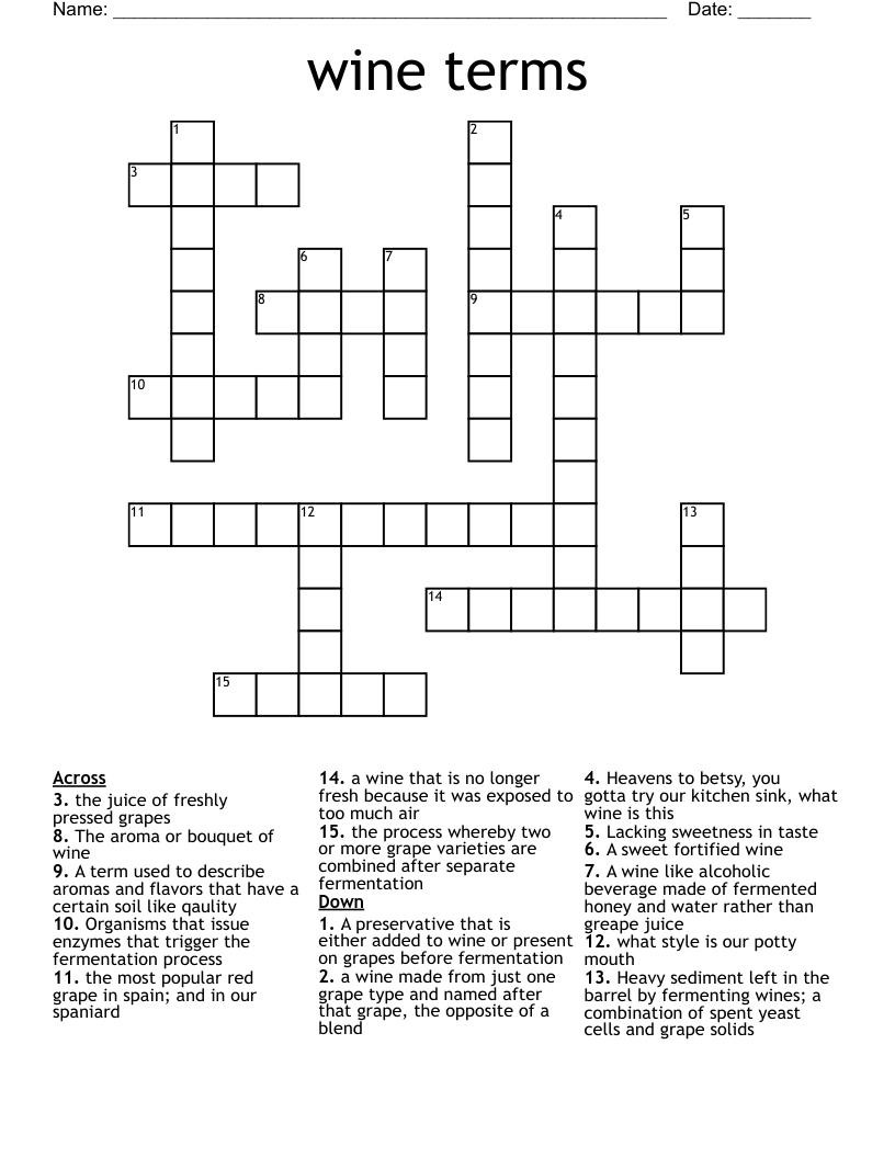 Wine Crossword WordMint