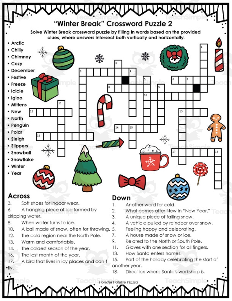 Winter Break Crossword Puzzles Answers By Teach Simple