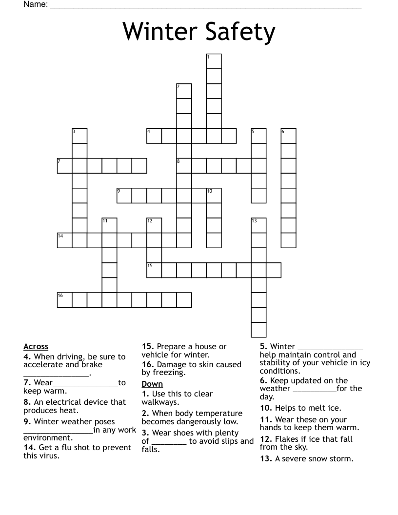 Winter Safety Crossword WordMint