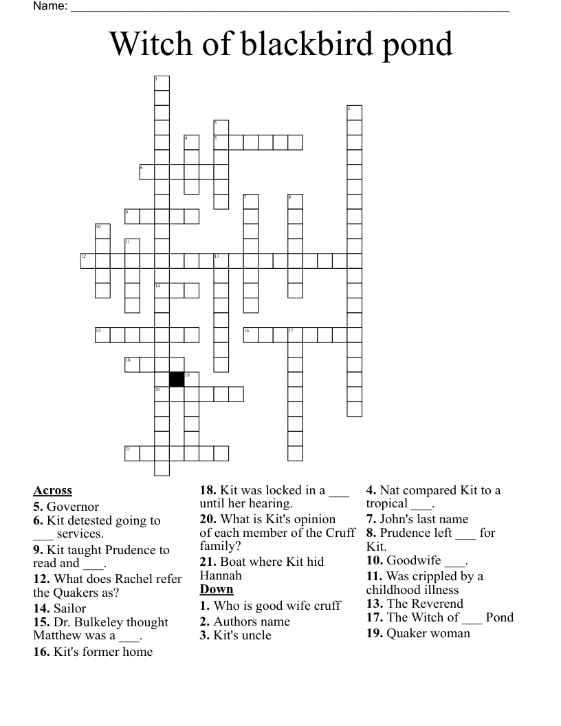 Witch Of Blackbird Pond Crossword WordMint