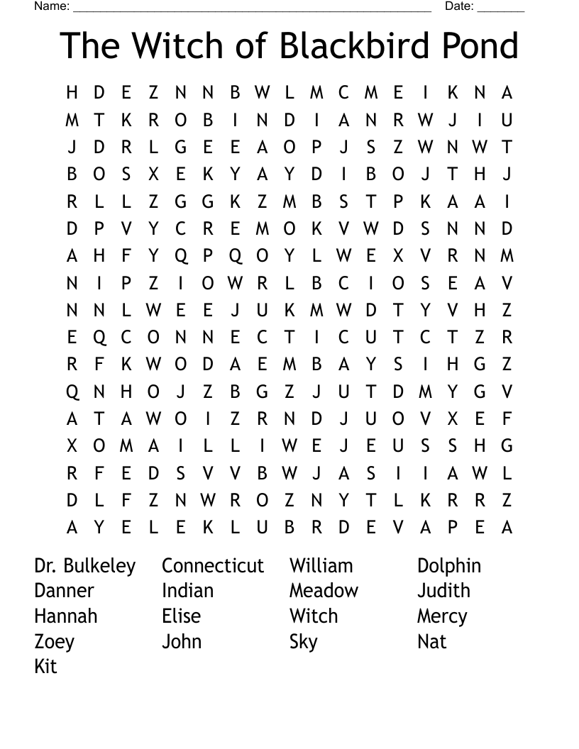 Witch Of Blackbird Pond Crossword WordMint