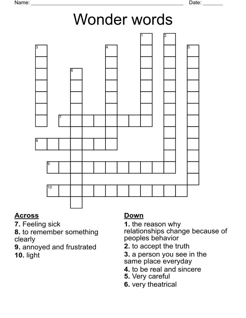 Wonder Words Crossword WordMint Wonder Words Crossword WordMint