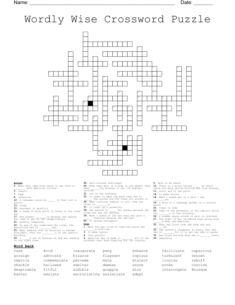 Wordly Wise Crossword Puzzle WordMint