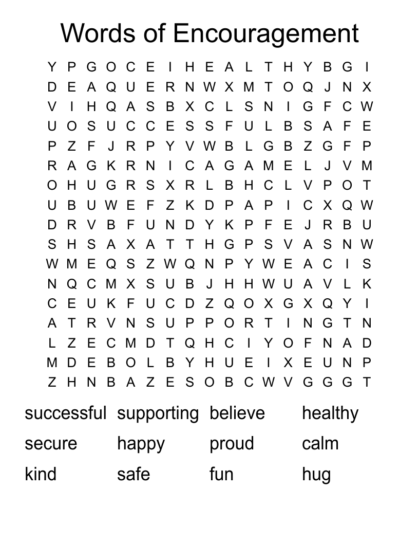 Words Of Encouragement Word Search WordMint