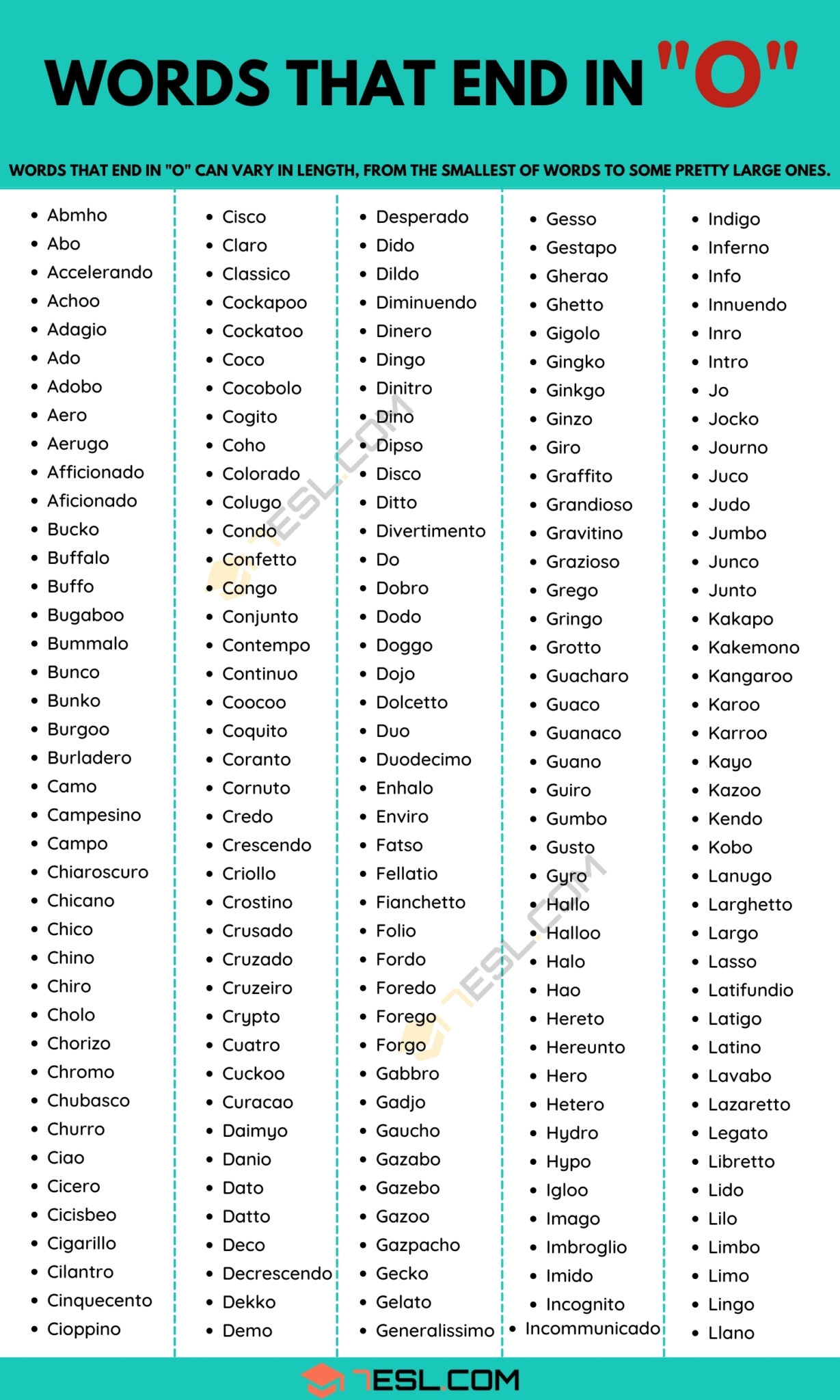 Words That End In O 1000 English Words 7ESL