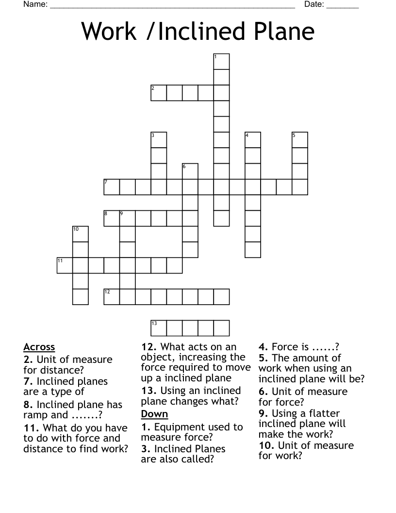 Work Inclined Plane Crossword WordMint