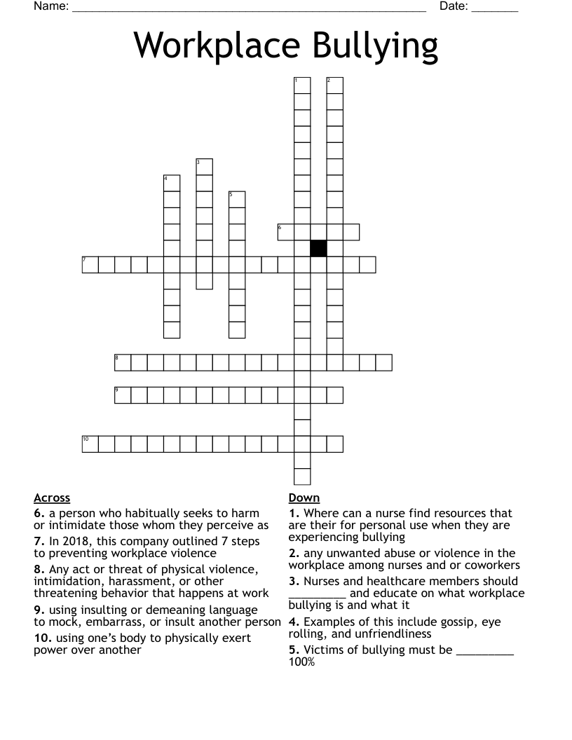 Workplace Bullying Crossword WordMint