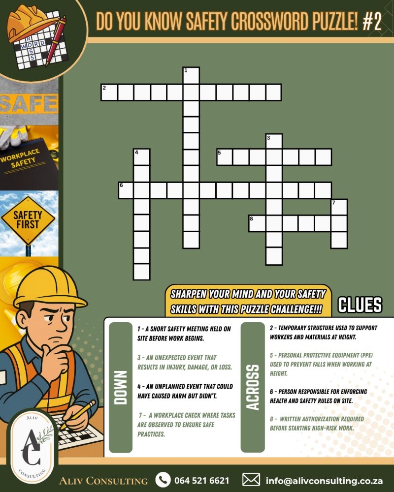 Workplace Safety Crossword Puzzle Test Your Knowledge Aliv Consulting PTY Ltd Posted On The Topic LinkedIn