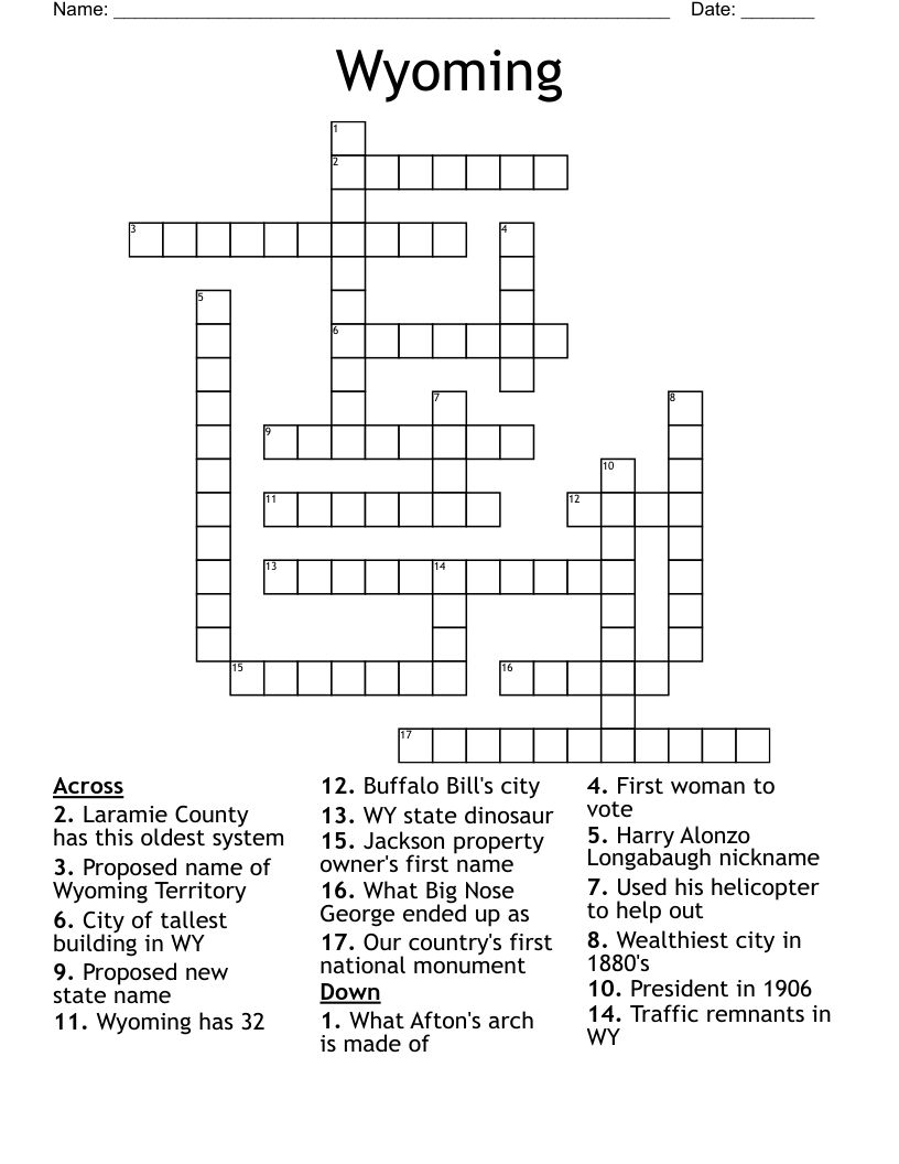 Wyoming Crossword WordMint
