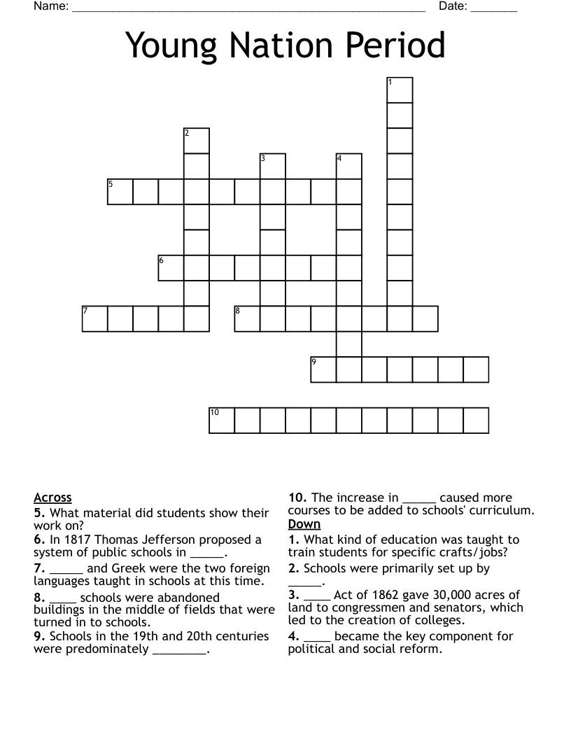 Young Nation Period Crossword WordMint