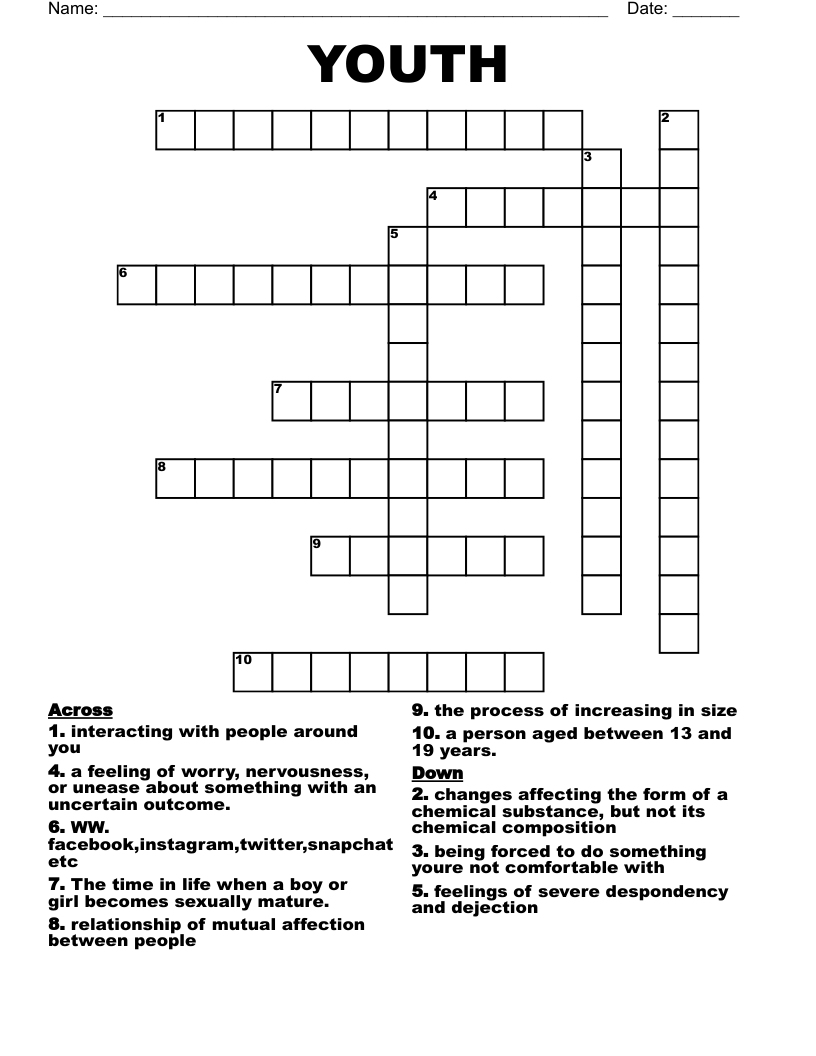 YOUTH Crossword WordMint YOUTH Crossword WordMint