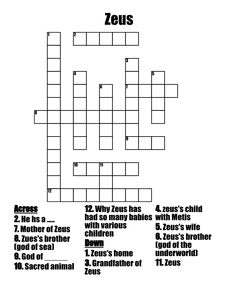 Zeus Crossword WordMint Zeus Crossword WordMint